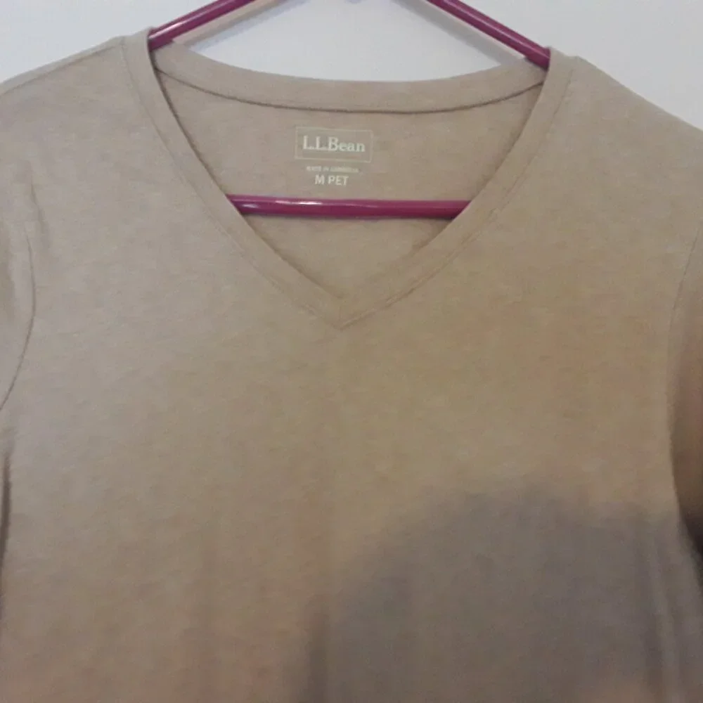 L.L. Bean ladies petite medium, super soft tan v neck w/3/4 sleeves - Picture 2 of 3